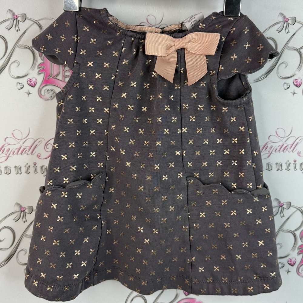 Catherine Malandrino dress ribbon bow Gray and peach Gold Dress with Bow shiny